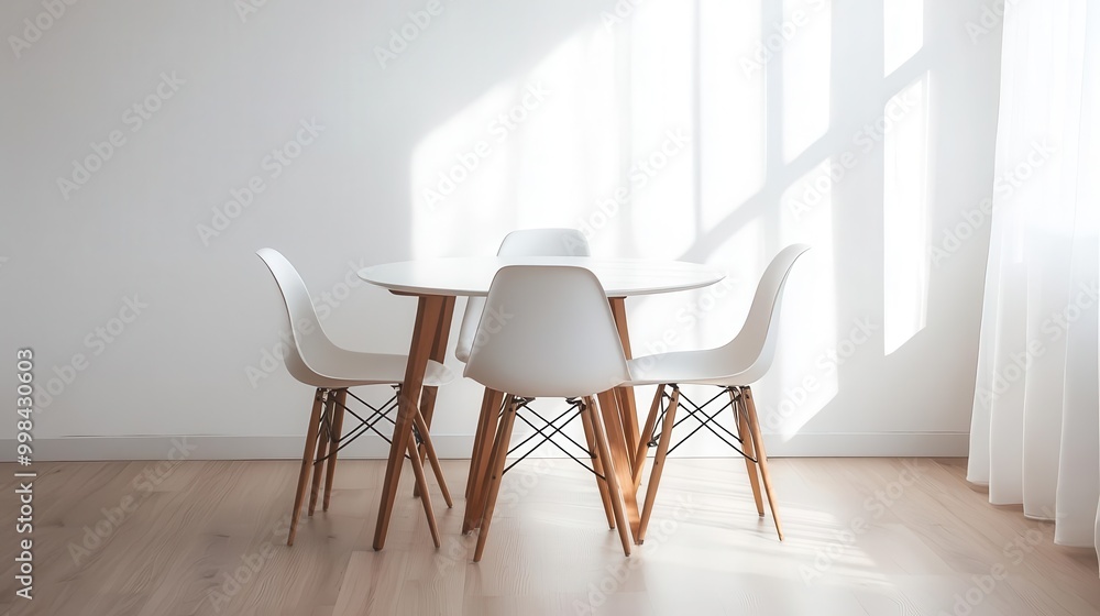 minimalist scandinavian dining set white round table with sleek wooden legs set against a stark white backdrop clean lines and simplicity emphasize form and function minimalist scandinavian dining set white round table with sleek wooden legs set against a stark white backdrop clean lines and simplicity emphasize form and function