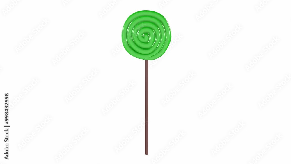 Playful 3D rendering of a vibrant green lollipop on a stick Playful 3D rendering of a vibrant green lollipop on a stick