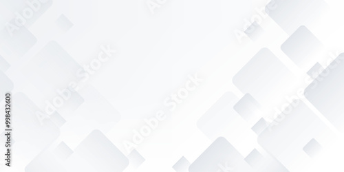 Modern abstract white backdrop with elegant shape design. Abstract white geometric shape background. Modern square shape graphic elements. Horizontal banner template.