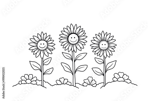 Printable Black and White Sunflower Coloring Page for Adults - No Gray Tones, Perfect for Coloring Books (可列印黑白向日葵成人著色頁 - 無灰色調，完美適合著色本)
