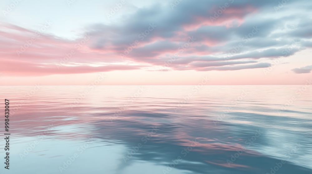 Fototapeta premium Visualize a tranquil sea under a soft, pastel-colored sky at dawn.