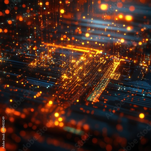 Wallpaper Mural Abstract digital particles forming an advanced quantum computer chip, symbolizing the future of quantum technology. Torontodigital.ca