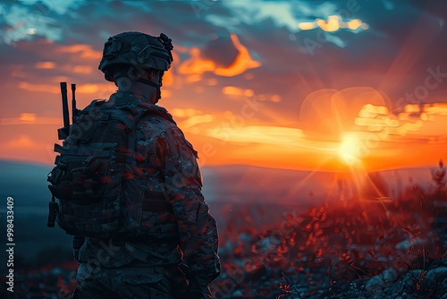 soldier planting a tree in a field, symbolizing growth and new beginnings after conflict.