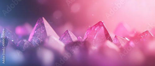A mesmerizing close-up of colorful crystals, shimmering in hues of pink and purple, creating a dreamy and ethereal atmosphere.