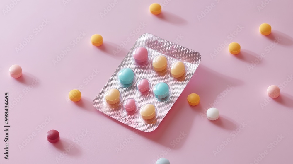 Colorful Candy Pills on Pink Background Colorful Candy Pills on Pink Background