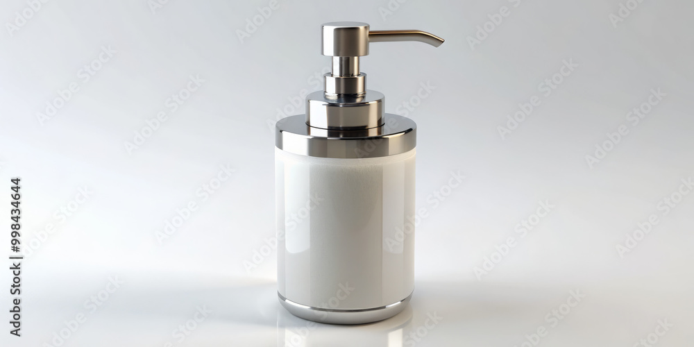 Minimalistic lotion pump dispenser centered on clean white surface, showcasing sleek design that enhances any bathroom or kitchen decor. Its elegant appearance adds touch of sophistication Minimalistic lotion pump dispenser centered on clean white surface, showcasing sleek design that enhances any bathroom or kitchen decor. Its elegant appearance adds touch of sophistication