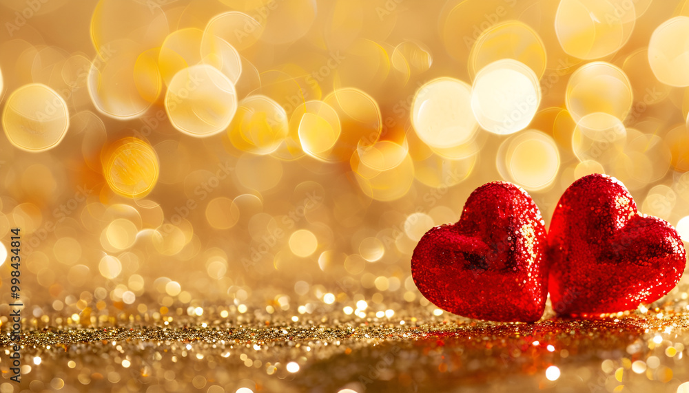 red hearts on gold glittering background for valentine's day red hearts on gold glittering background for valentine's day