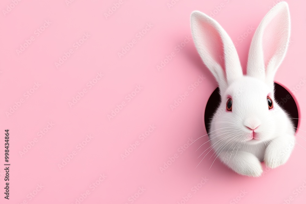 Fototapeta premium Easter bunny in pink background for festive decoration