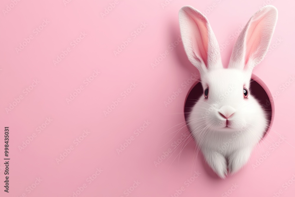 Obraz premium Easter Bunny Peek Pink Background
