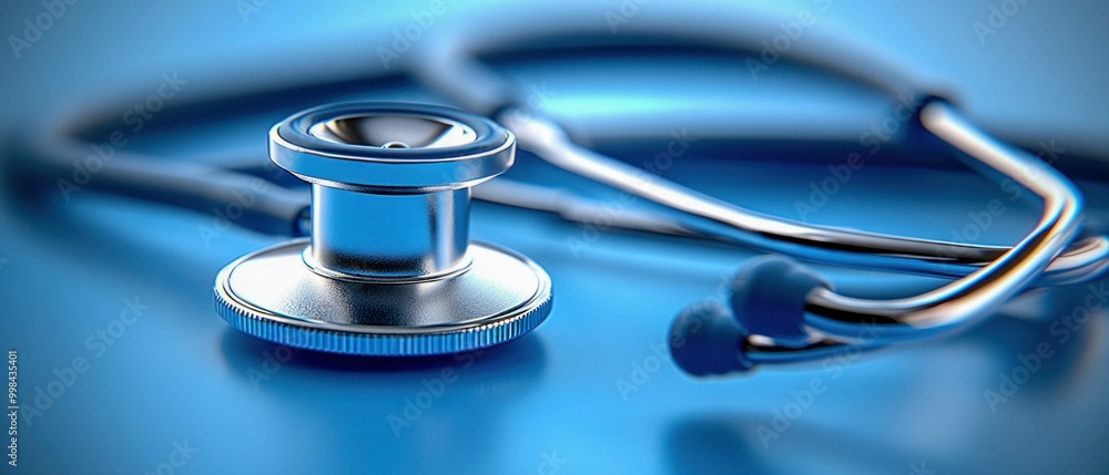 Close-up of stethoscope on a blue background Close-up of stethoscope on a blue background