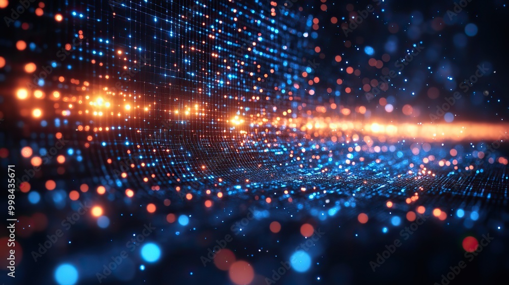 An abstract background with repeating grids highlights information technology in blue and black colors. An abstract background with repeating grids highlights information technology in blue and black colors.
