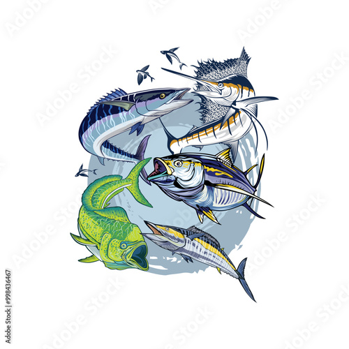 vector illustration pelagic predator fish