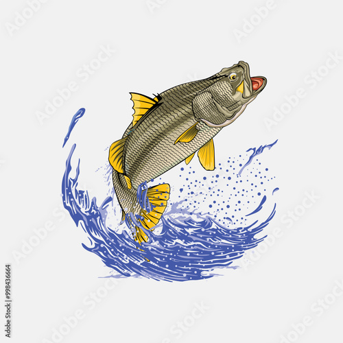 vector logo jump barramundi fishing