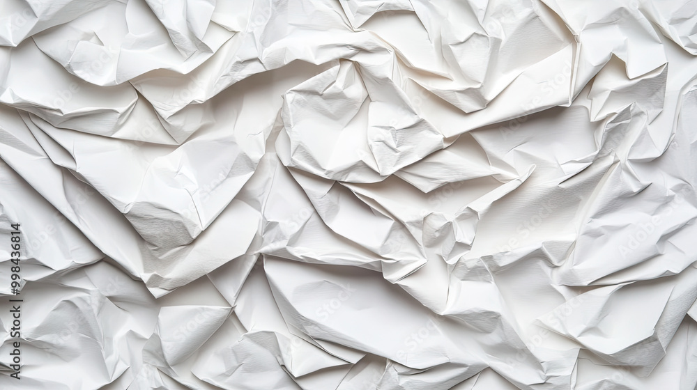 Obraz premium Crumpled white paper texture, showcasing depth and layers.