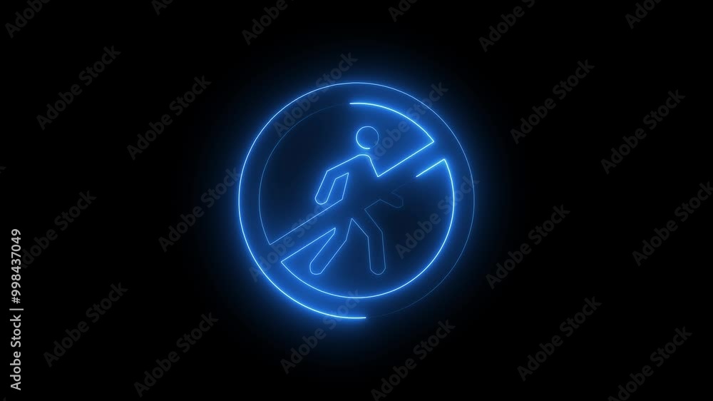 The blue neon line walking icon is not animation. Animated no entry flashing on a black background. 4k video. The blue neon line walking icon is not animation. Animated no entry flashing on a black background. 4k video.