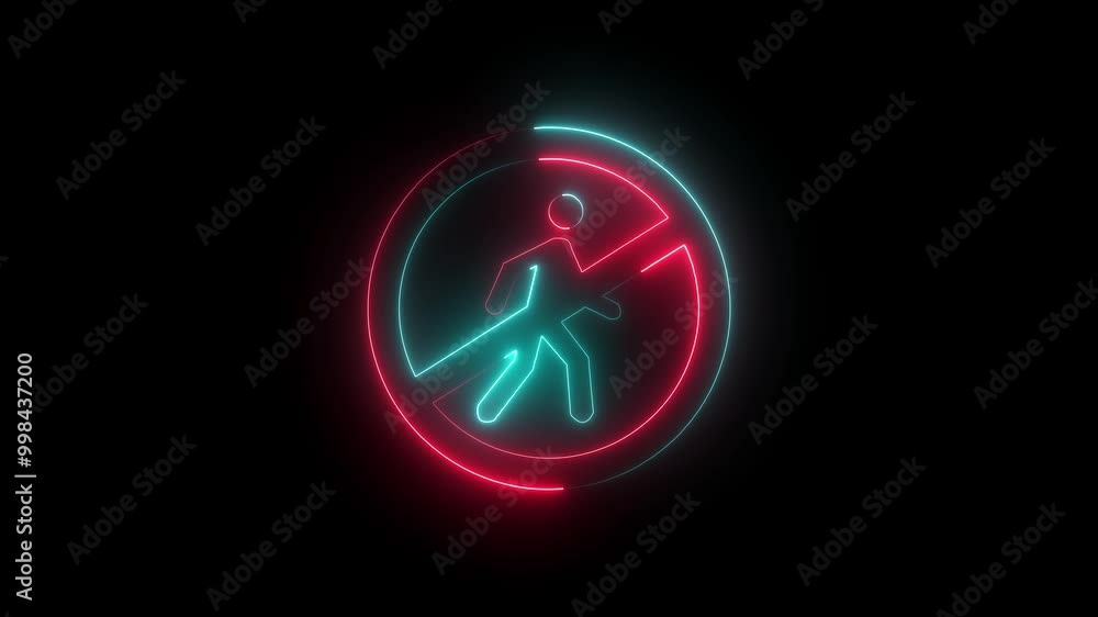 The red and gray neon line walking icon is not animation. Animated no entry flashing on a black background. 4k video. The red and gray neon line walking icon is not animation. Animated no entry flashing on a black background. 4k video.