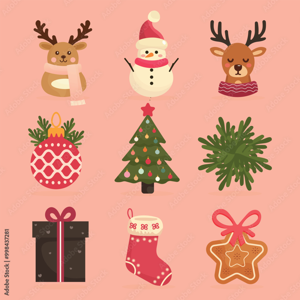 cute Christmas toy set with reindeer snowman snowman Christmas tree and cookies cute Christmas toy set with reindeer snowman snowman Christmas tree and cookies