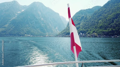 National flag of Austria flapping on cruise ship. Austrian flag waving on wind