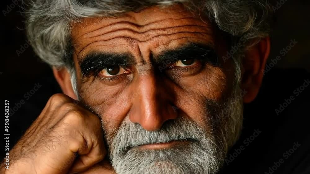 Intense gaze of elderly man with salt--pepper beard Intense gaze of elderly man with salt--pepper beard