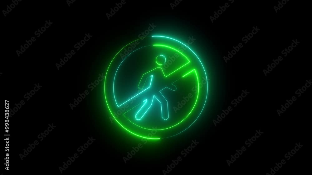 The green and gray neon line walking icon is not animation. Animated no entry flashing on a black background. 4k video. The green and gray neon line walking icon is not animation. Animated no entry flashing on a black background. 4k video.
