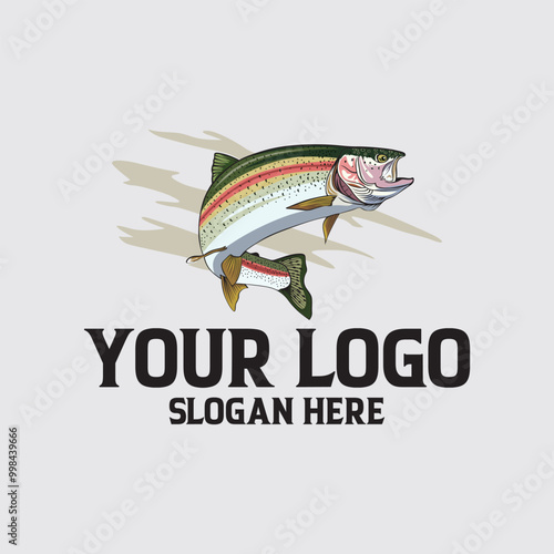 vector logo jump rainbow trout fishing on lake