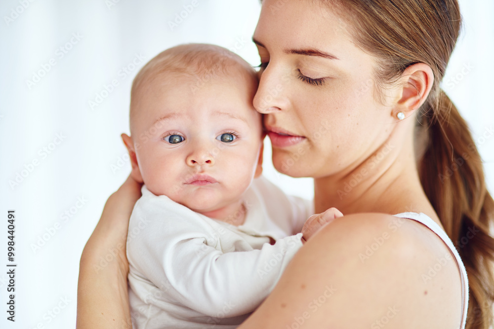 Hug, relax and baby with mother in embrace for security, care and safety. Growth, support and love with woman and kid bonding in family home for trust, protection and child development together Hug, relax and baby with mother in embrace for security, care and safety. Growth, support and love with woman and kid bonding in family home for trust, protection and child development together
