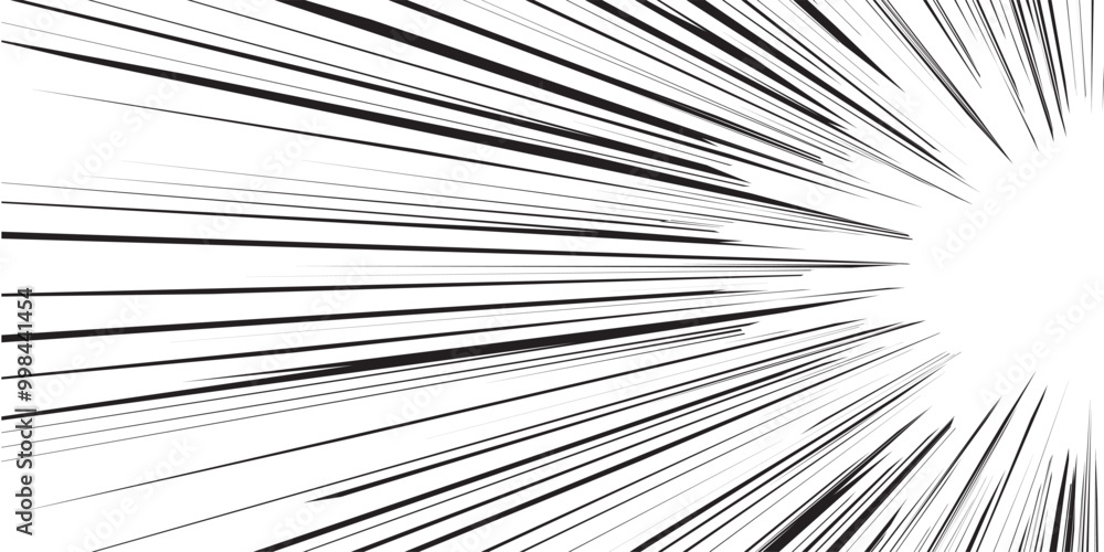 Obraz premium Manga background. Comic anime black lines on white. Fast speed lines movement effect frame. Superhero action. Horizontal vector illustration.