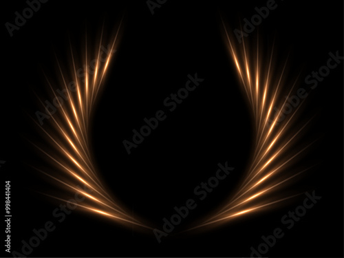 Gold laurel wreath. Winner award vector background. Golden branches of leaves with light neon glow effect.