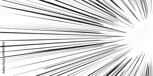 Manga background. Comic anime black lines on white. Fast speed lines movement effect frame. Superhero action. Horizontal vector illustration.