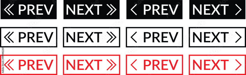 set of previous next button. web page change arrow button vector illustration. set of previous next button. web page change arrow button vector illustration.