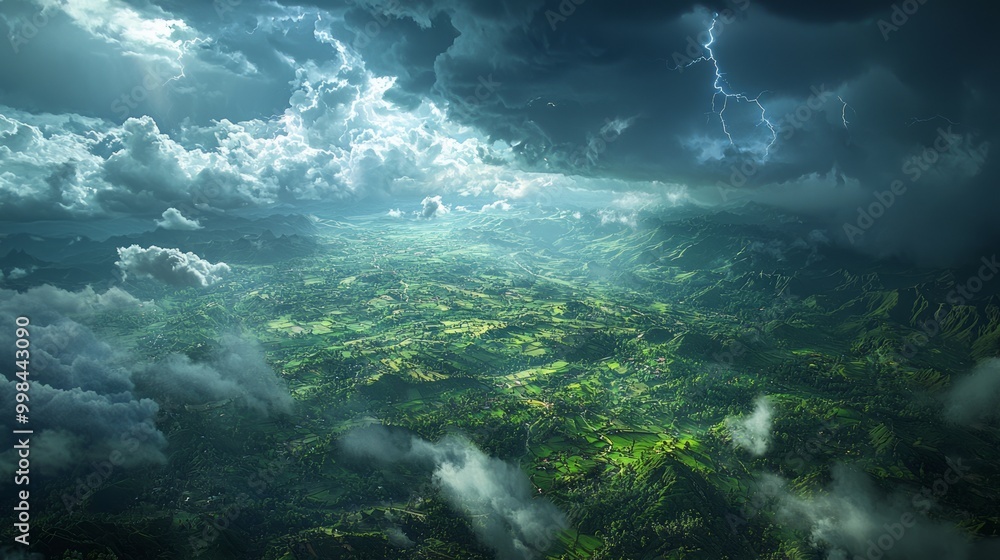 Dramatic Landscape with Stormy Clouds and Lightening Dramatic Landscape with Stormy Clouds and Lightening