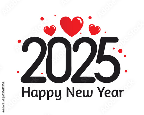 Festive Happy New Year 2025 vector greeting with cursive fonts and decorative celebratory elements.
