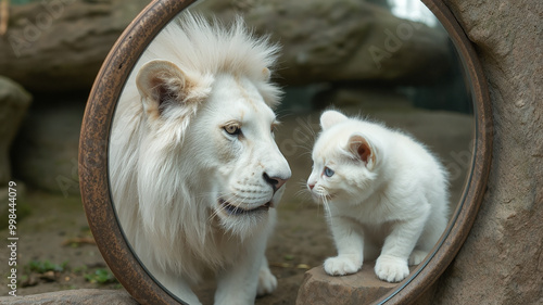 White lion and a cat