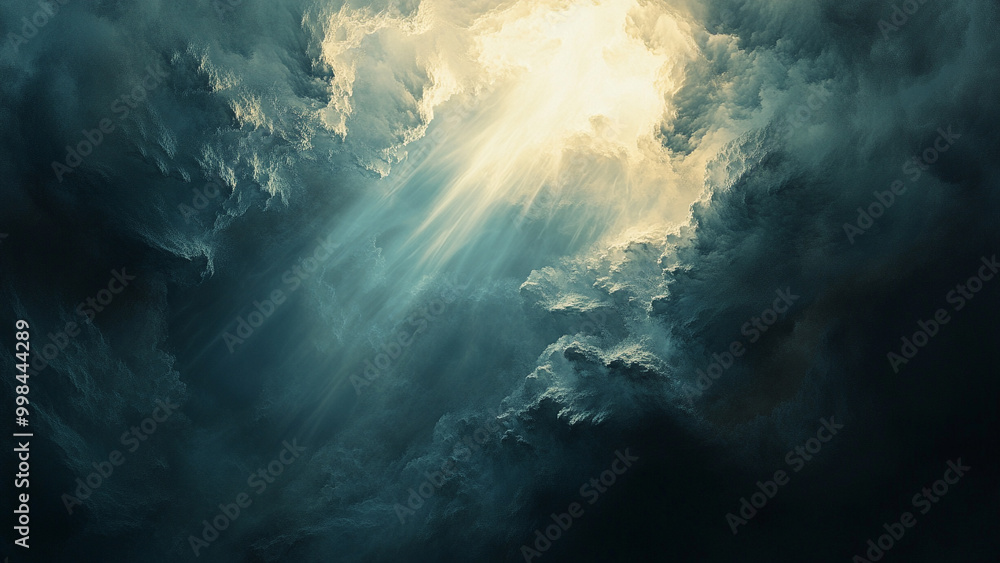Light Through the Darkness , Rays of light break through dark, swirling cloud. Light Through the Darkness , Rays of light break through dark, swirling cloud.