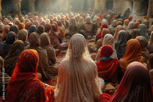 religious priest Performing temple in traditional vestments, praying in a secluded monastery photo