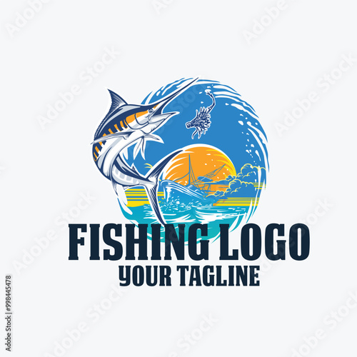 vector logo jump marlin sport fishing