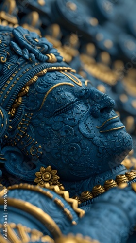 Lord Vishnu Hindu Serene Blue and Gold Spiritual Sculpture