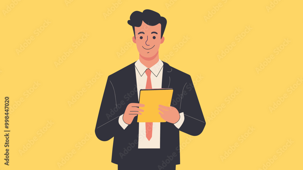Businessman Holding Tablet Engaging in Microblogging - Professional Digital Communication and Networking Vector Illustration Businessman Holding Tablet Engaging in Microblogging - Professional Digital Communication and Networking Vector Illustration