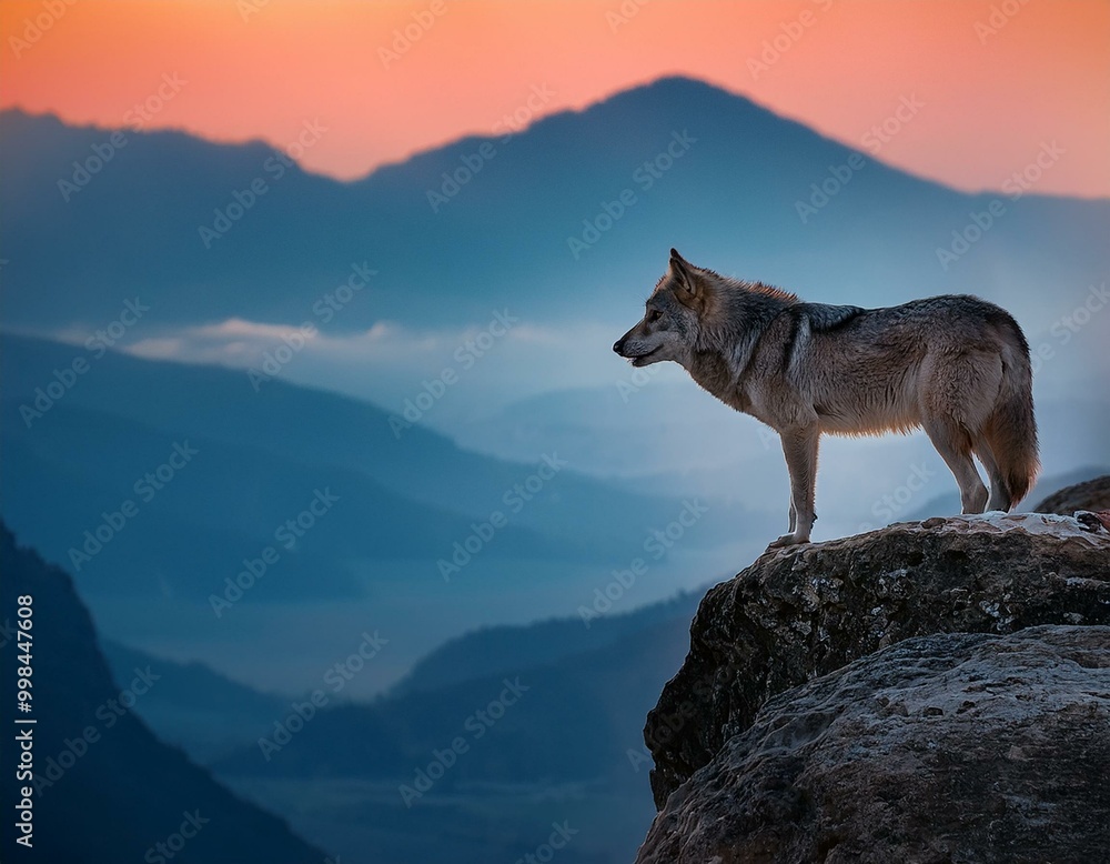 Wolf in Mountain during a Sunset Wolf in Mountain during a Sunset