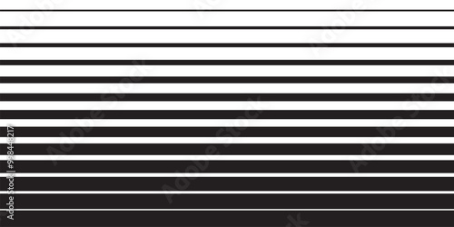 Black striped halftone gradient lines texture. Fading horizontal stripes gradation background from thin to thick. Black halftone parallel lines pattern isolated on white backdrop vector illustration.