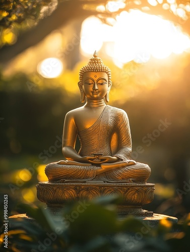 Glowing Golden Buddha Statue in Sunlight