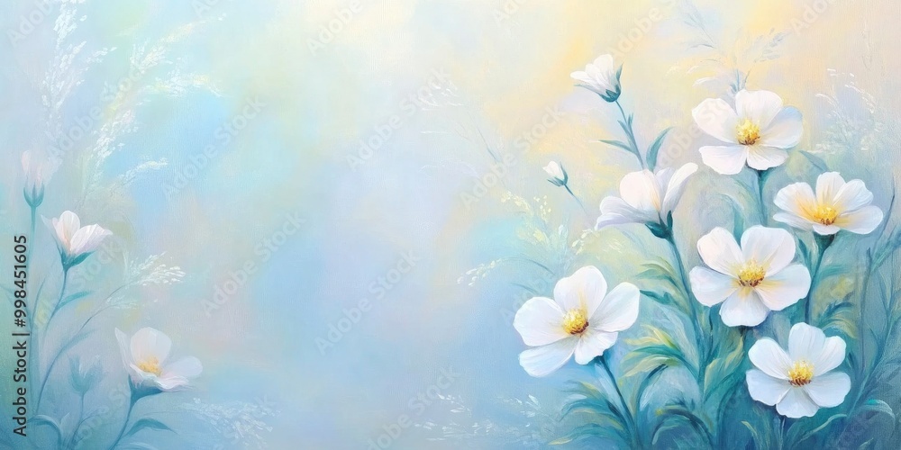 A painting of a field of flowers with a pink and purple background A painting of a field of flowers with a pink and purple background