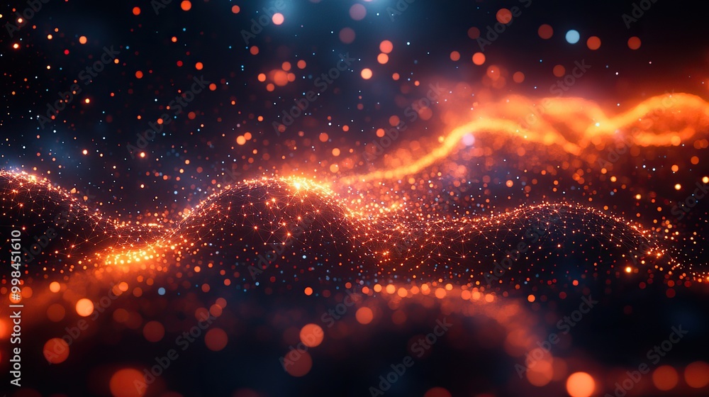 Obraz premium An abstract technology background showcasing a 3D rendering of polygonal vectors with connecting dots and lines.