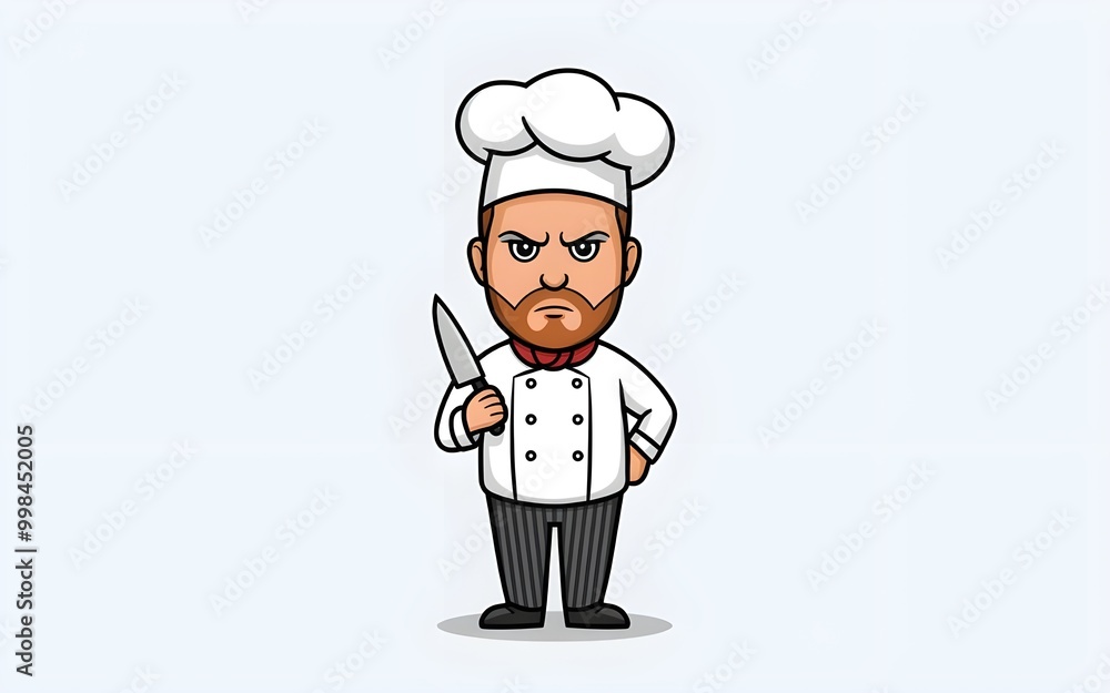 Detailed Cartoon Chef with Serious Expression for Food-Themed Illustrations Detailed Cartoon Chef with Serious Expression for Food-Themed Illustrations