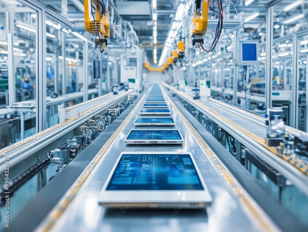 Modern Electronics Assembly Line in Action Modern Electronics Assembly Line in Action
