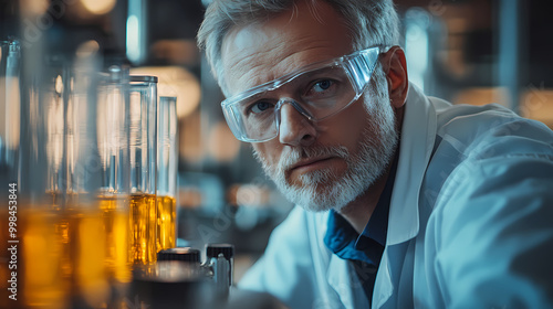 An engineer of middle age performs quality control checks at a production facility photo