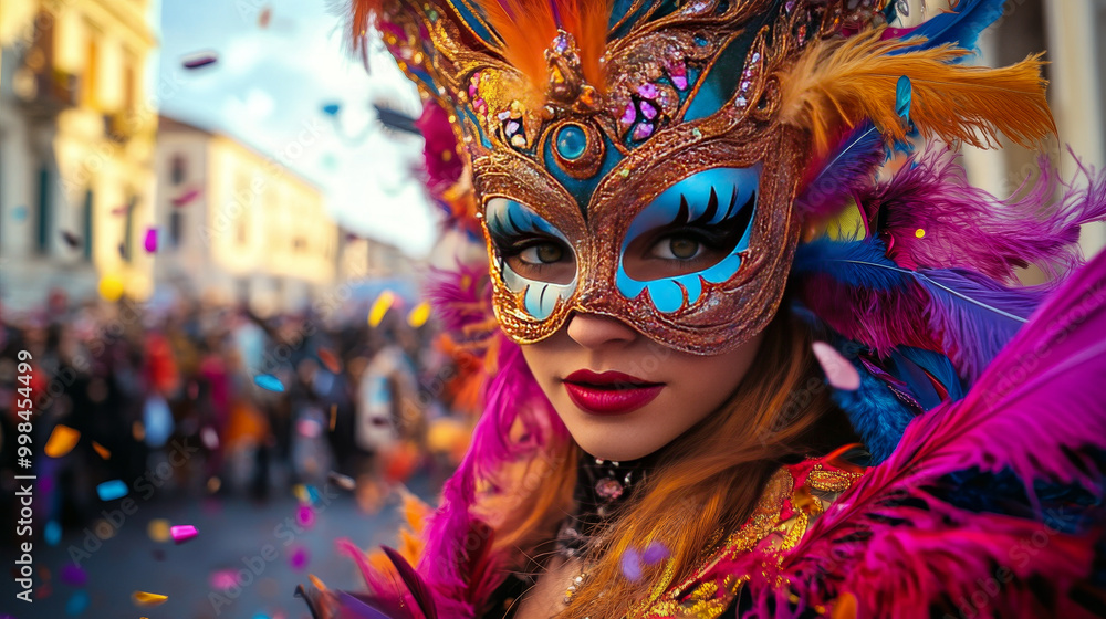face of girl wear masquerade Mask and feather are walking in carnival festival face of girl wear masquerade Mask and feather are walking in carnival festival