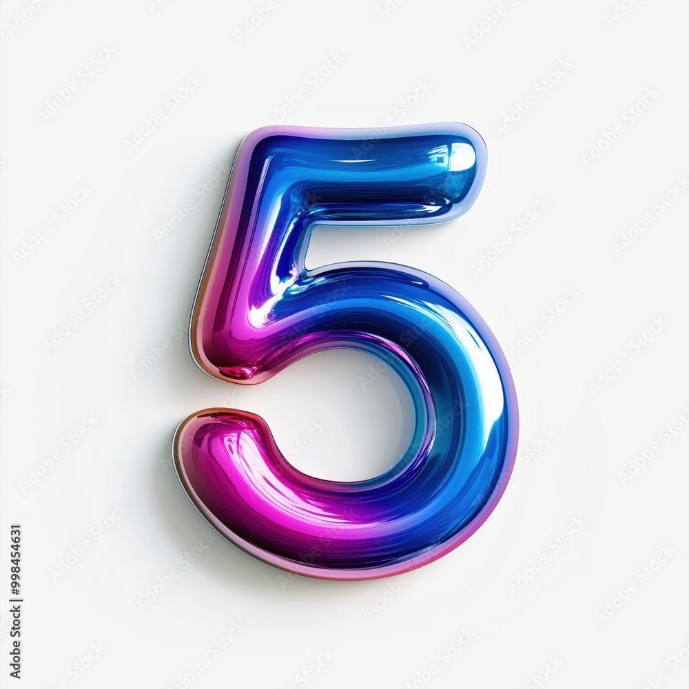 Bold 3D Number 5 with Blue Rainbow Gradient - Vibrant Design on White Background Bold 3D Number 5 with Blue Rainbow Gradient - Vibrant Design on White Background
