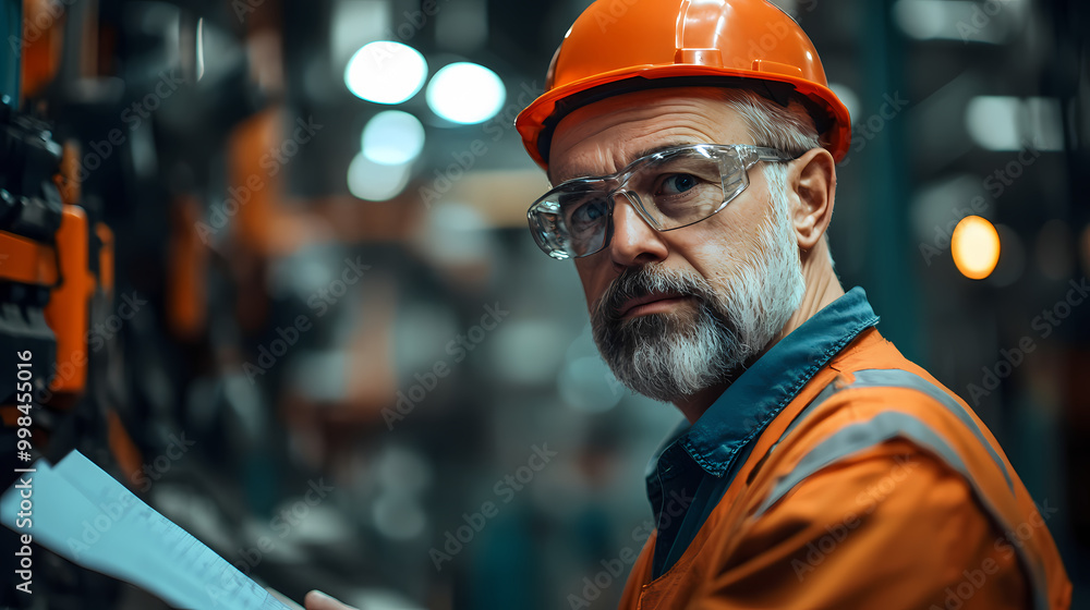 An engineer of middle age performs quality control checks at a production facility An engineer of middle age performs quality control checks at a production facility