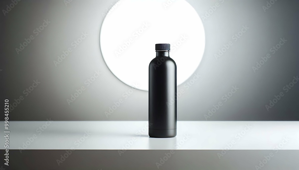 Fototapeta premium Sleek Black Bottle in Minimalist Product Photography